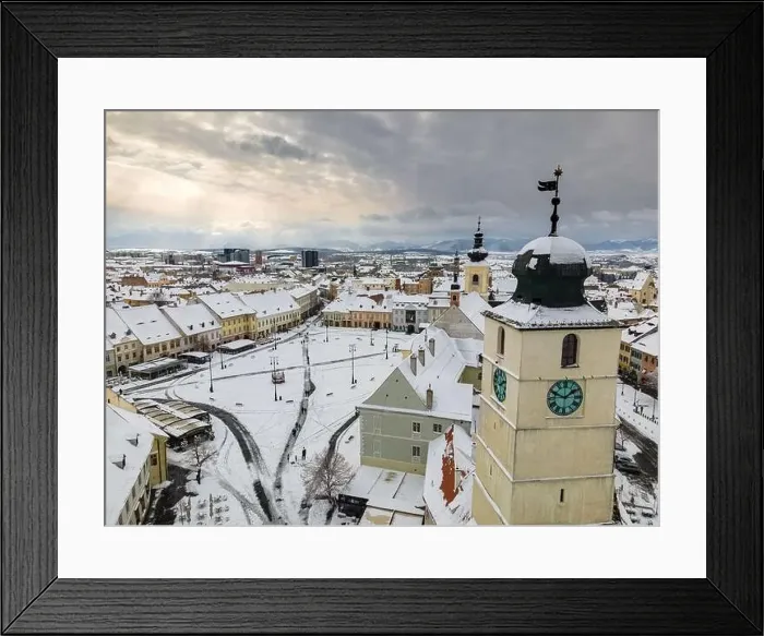 Framed Print : Birds eye view over historic city center of Sibiu Framed Print : Birds eye view over historic city center of Sibiu