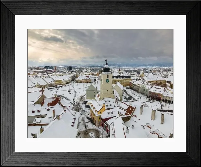 Framed Print : Birds eye view over historic city center of Sibiu Framed Print : Birds eye view over historic city center of Sibiu