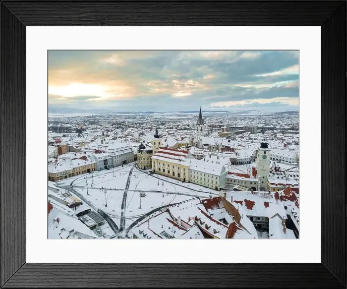 Framed Print : Birds eye view over historic city center of Sibiu