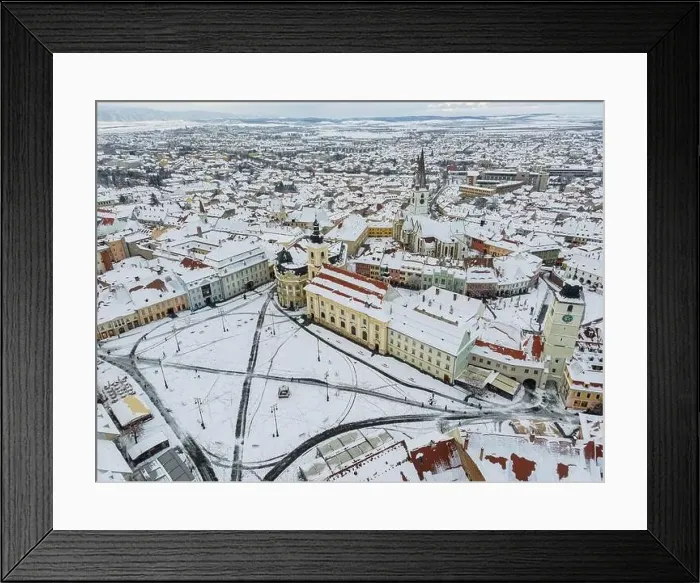 Framed Print : Birds eye view over historic city center of Sibiu Framed Print : Birds eye view over historic city center of Sibiu