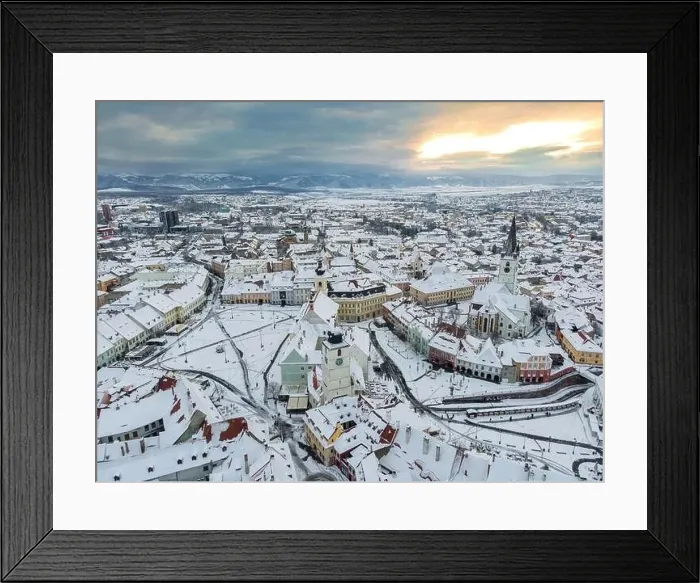 Framed Print : Birds eye view over historic city center of Sibiu Framed Print : Birds eye view over historic city center of Sibiu