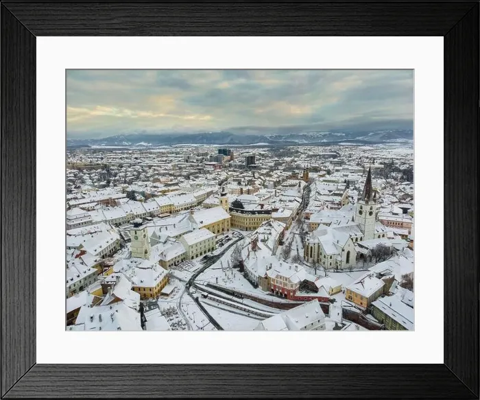 Framed Print : Birds eye view over historic city center of Sibiu Framed Print : Birds eye view over historic city center of Sibiu