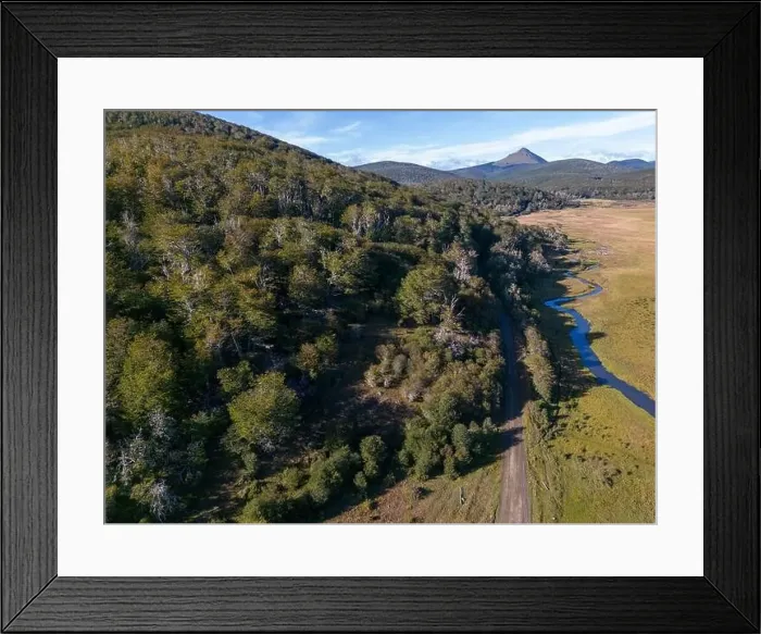 Framed Print : Aerial view of a beaver habitat in Reserva Lago Yeguin on the island Tierra del Fuego, Argentina, South America Framed Print : Aerial view of a beaver habitat in Reserva Lago Yeguin on the island Tierra del Fuego, Argentina, South America