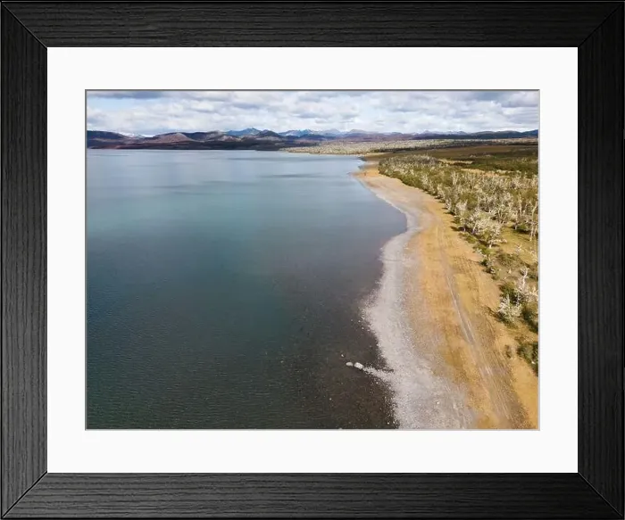 Framed Print : Aerial view of picturesque Lago Yehuin on the island Tierra del Fuego, Argentina, South America Framed Print : Aerial view of picturesque Lago Yehuin on the island Tierra del Fuego, Argentina, South America