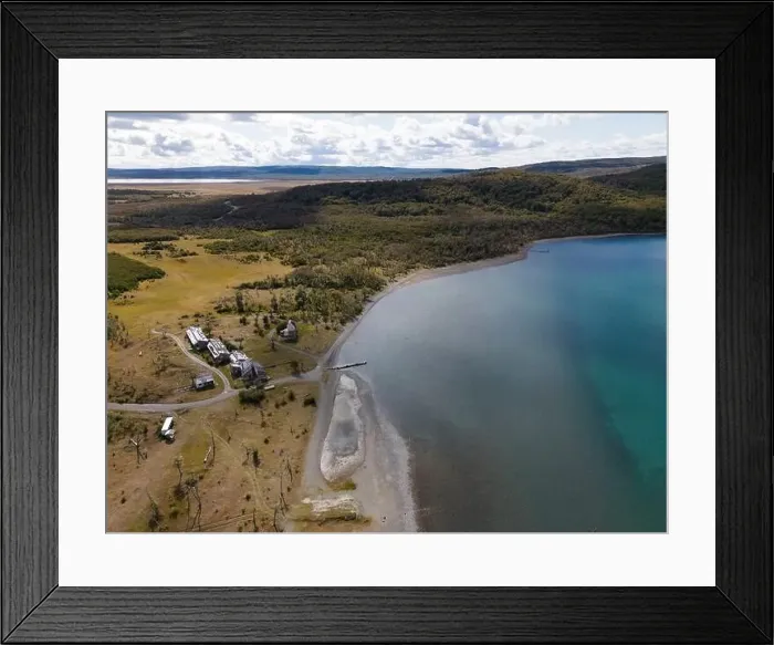Framed Print : Aerial view of picturesque Lago Yehuin on the island Tierra del Fuego, Argentina, South America Framed Print : Aerial view of picturesque Lago Yehuin on the island Tierra del Fuego, Argentina, South America