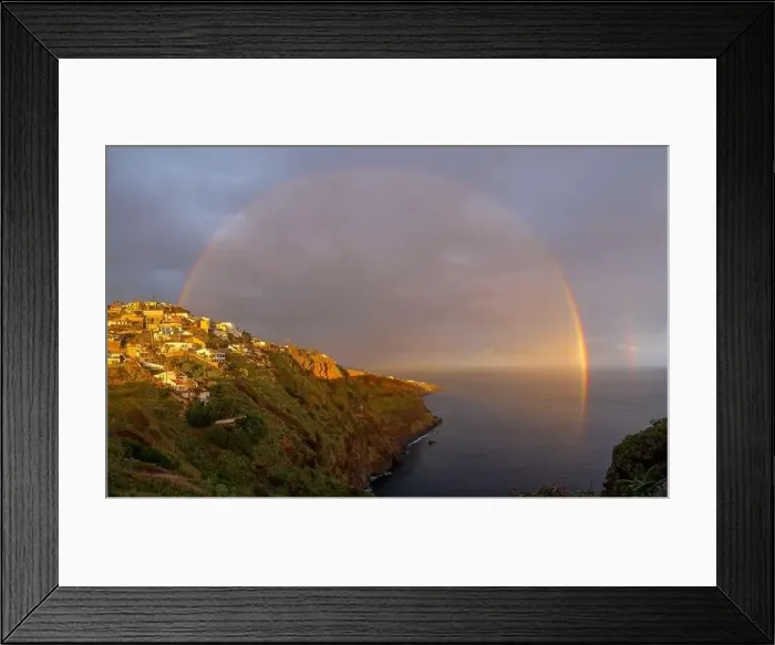Framed Print : Landscape with rainbow over Canico at sunset time in Madeira Framed Print : Landscape with rainbow over Canico at sunset time in Madeira