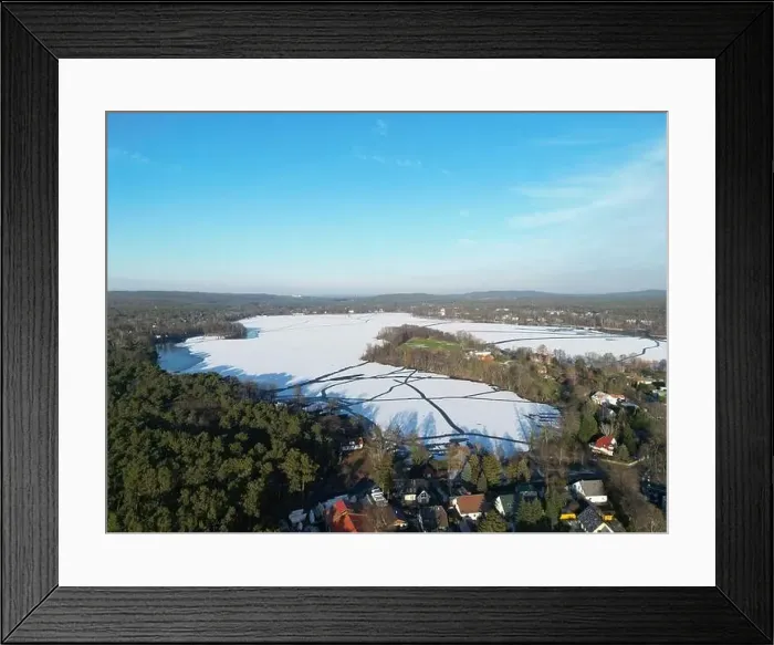 Framed Print : Aerial view Scharmützelsee under ice Bad Saarow Framed Print : Aerial view Scharmützelsee under ice Bad Saarow