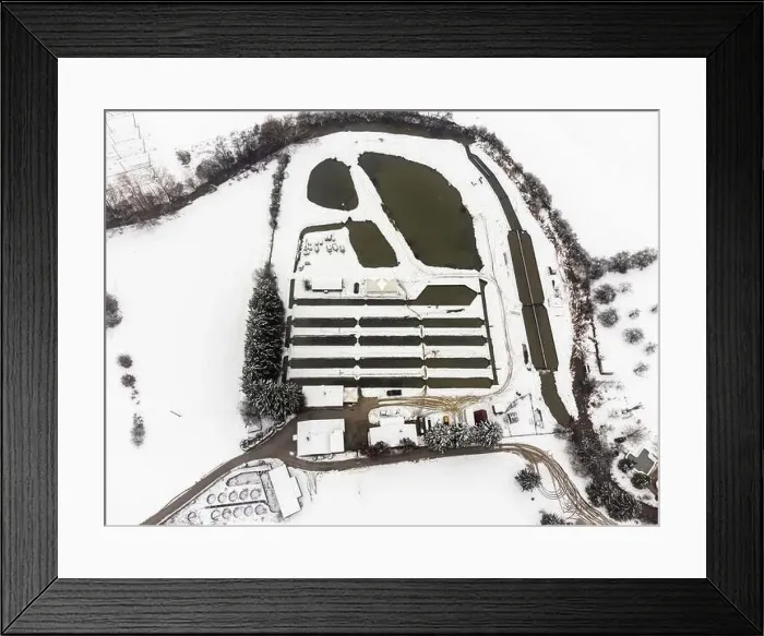 Framed Print : Top down drone view of fish farming ponds at rural area. Winter time. Landscape covered in snow Framed Print : Top down drone view of fish farming ponds at rural area. Winter time. Landscape covered in snow