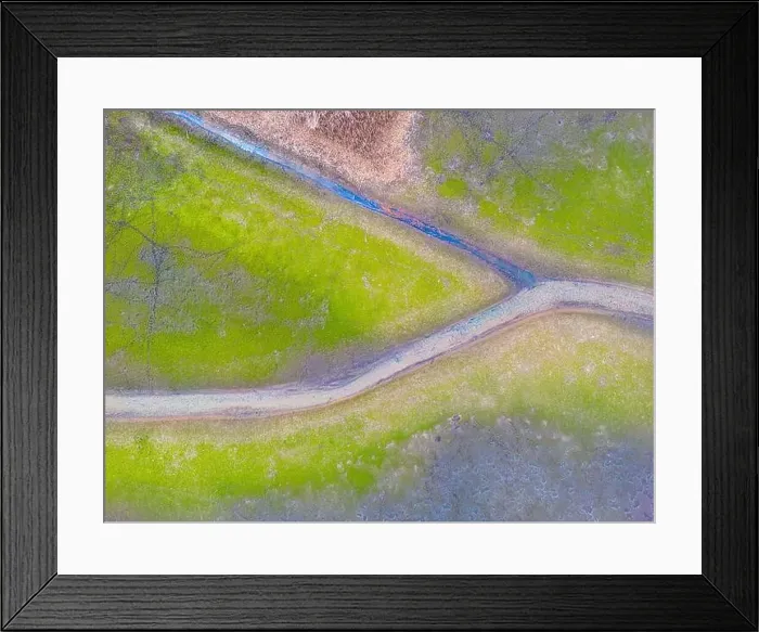 Framed Print : An aerial shot of the landscape with small lake surrounded by trees and field Framed Print : An aerial shot of the landscape with small lake surrounded by trees and field