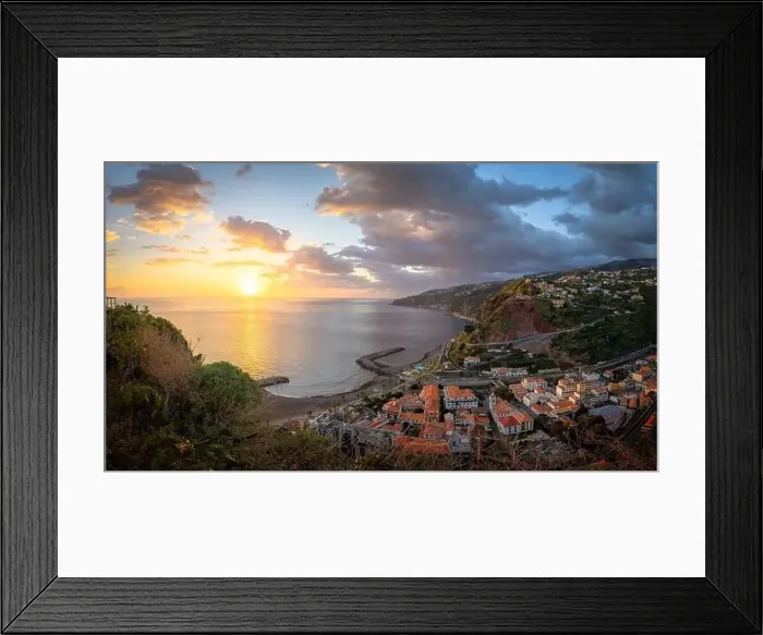 Framed Print : Landscape with Ribeira Brava town at sunset, Madeira island, Portugal Framed Print : Landscape with Ribeira Brava town at sunset, Madeira island, Portugal