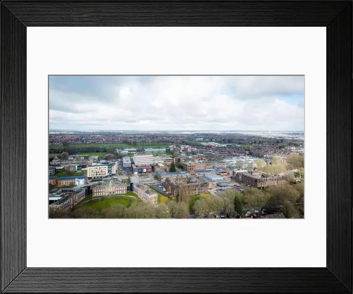 Framed Print : Hull University campus ariel drone view with buildings and city landscape Framed Print : Hull University campus ariel drone view with buildings and city landscape