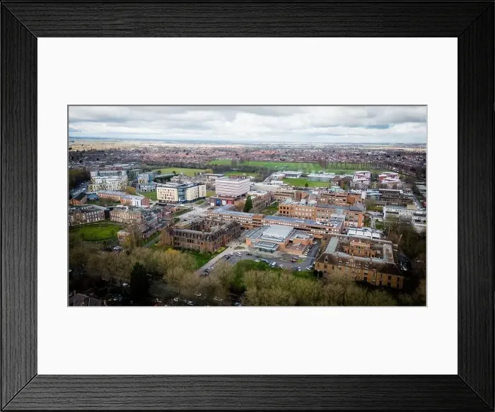 Framed Print : Hull University campus ariel drone view with buildings and city landscape Framed Print : Hull University campus ariel drone view with buildings and city landscape