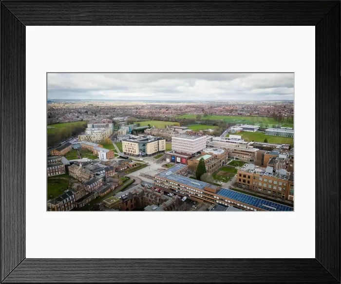Framed Print : Hull University campus ariel drone view with buildings and city landscape Framed Print : Hull University campus ariel drone view with buildings and city landscape
