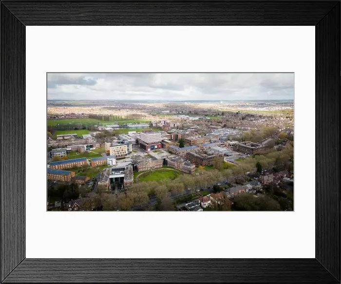 Framed Print : Hull University campus ariel drone view with buildings and city landscape Framed Print : Hull University campus ariel drone view with buildings and city landscape