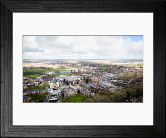 Framed Print : Hull University campus ariel drone view with buildings and city landscape Framed Print : Hull University campus ariel drone view with buildings and city landscape