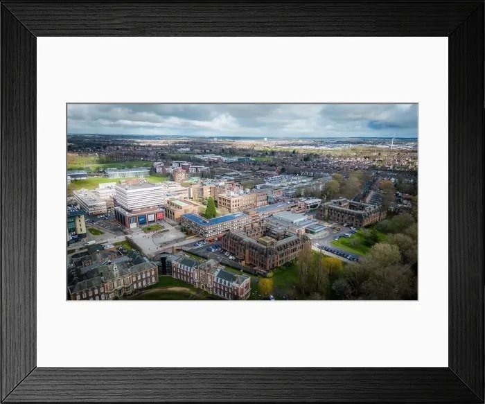 Framed Print : Hull University campus ariel drone view with buildings and city landscape Framed Print : Hull University campus ariel drone view with buildings and city landscape