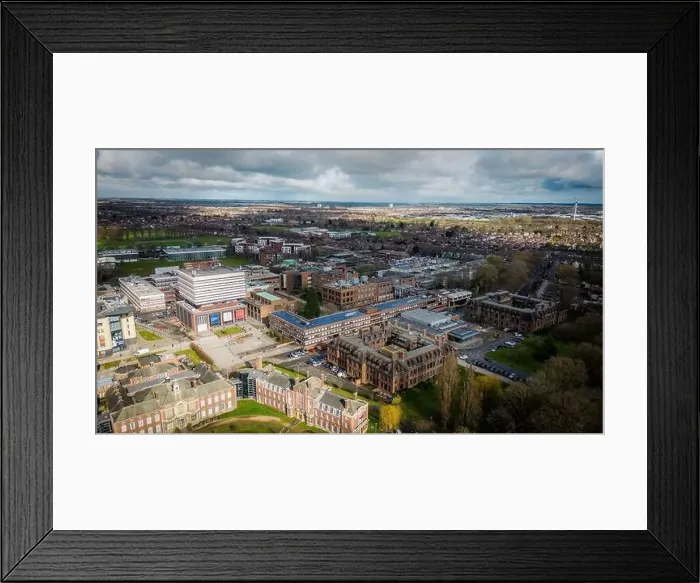 Framed Print : Hull University campus ariel drone view with buildings and city landscape Framed Print : Hull University campus ariel drone view with buildings and city landscape