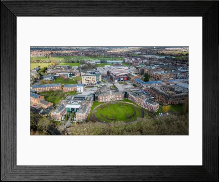 Framed Print : Hull University campus ariel drone view with buildings and city landscape Framed Print : Hull University campus ariel drone view with buildings and city landscape