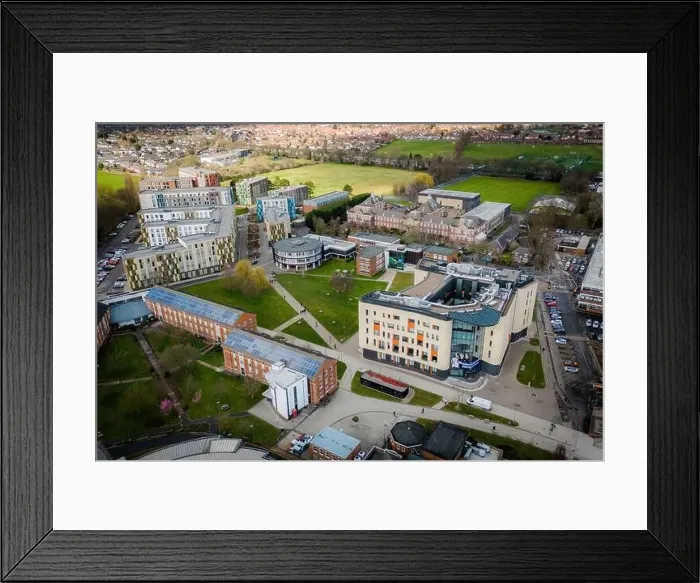 Framed Print : Hull University campus ariel drone view with buildings and city landscape Framed Print : Hull University campus ariel drone view with buildings and city landscape