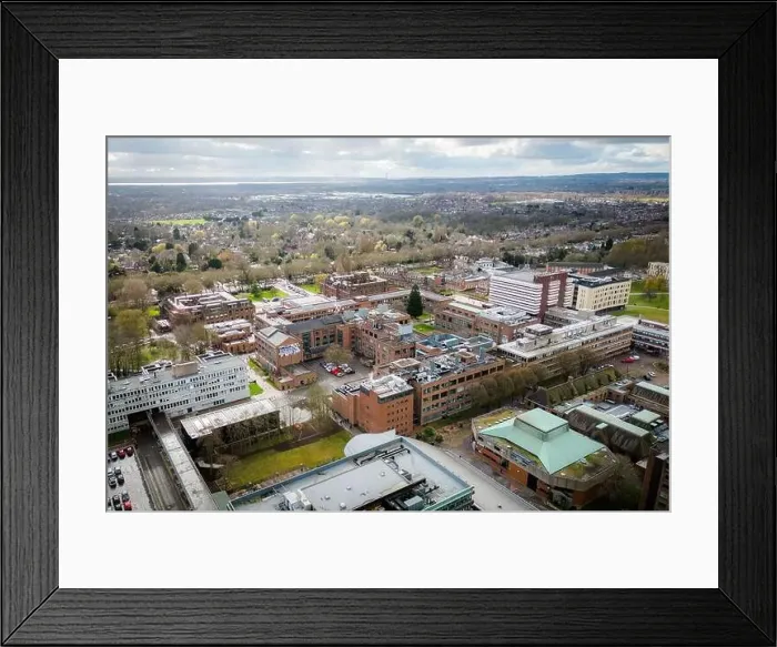 Framed Print : Hull University campus ariel drone view with buildings and city landscape Framed Print : Hull University campus ariel drone view with buildings and city landscape
