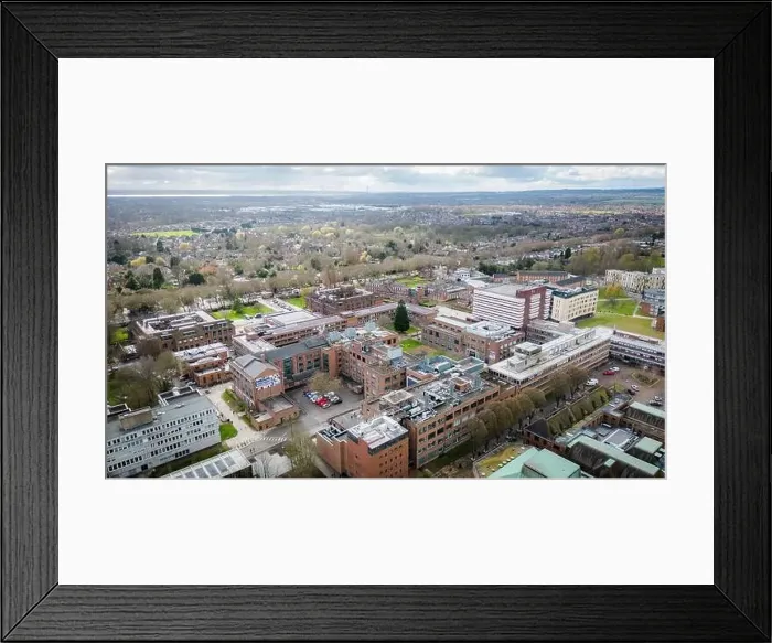 Framed Print : Hull University campus ariel drone view with buildings and city landscape Framed Print : Hull University campus ariel drone view with buildings and city landscape