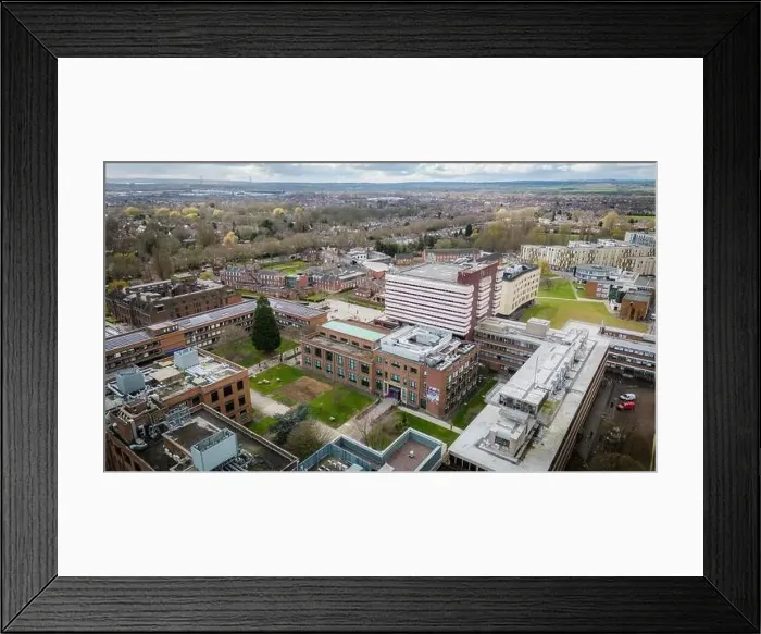 Framed Print : Hull University campus ariel drone view with buildings and city landscape Framed Print : Hull University campus ariel drone view with buildings and city landscape