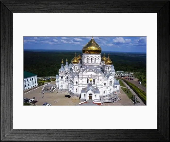 Framed Print : Huge white church. Drone view. Clip Framed Print : Huge white church. Drone view. Clip