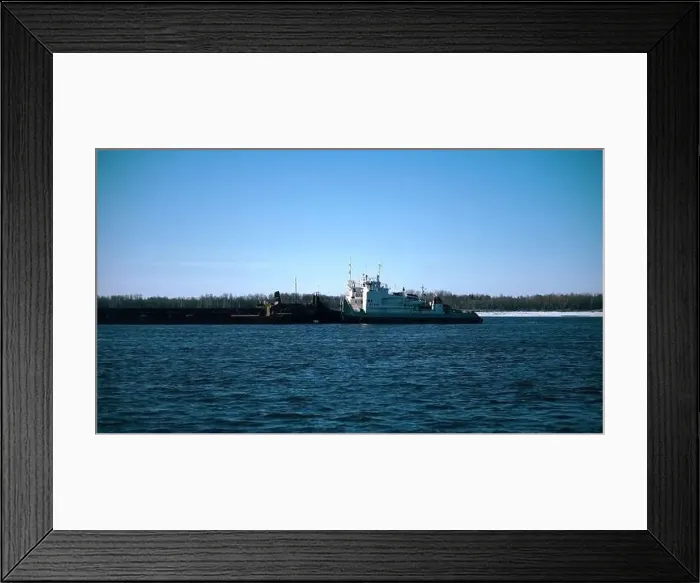 Framed Print : Ferry crossing on river in winter Framed Print : Ferry crossing on river in winter