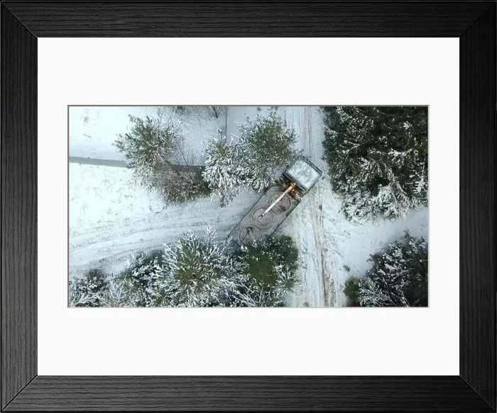 Framed Print : Top view of truck in winter forest Framed Print : Top view of truck in winter forest