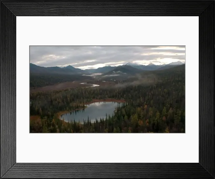 Framed Print : Top view of mountain landscape with forest and lakes in autumn Framed Print : Top view of mountain landscape with forest and lakes in autumn