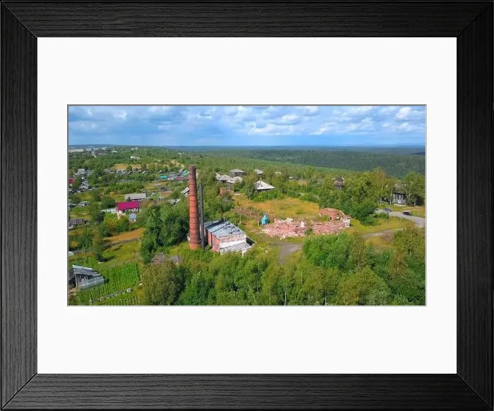 Framed Print : Top view of ruins of old factory in village Framed Print : Top view of ruins of old factory in village
