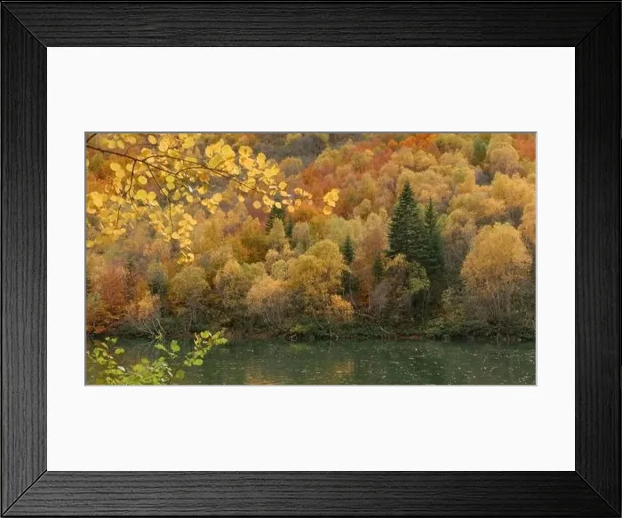 Framed Print : Beautiful lake with colorful autumn mountain slopes Framed Print : Beautiful lake with colorful autumn mountain slopes