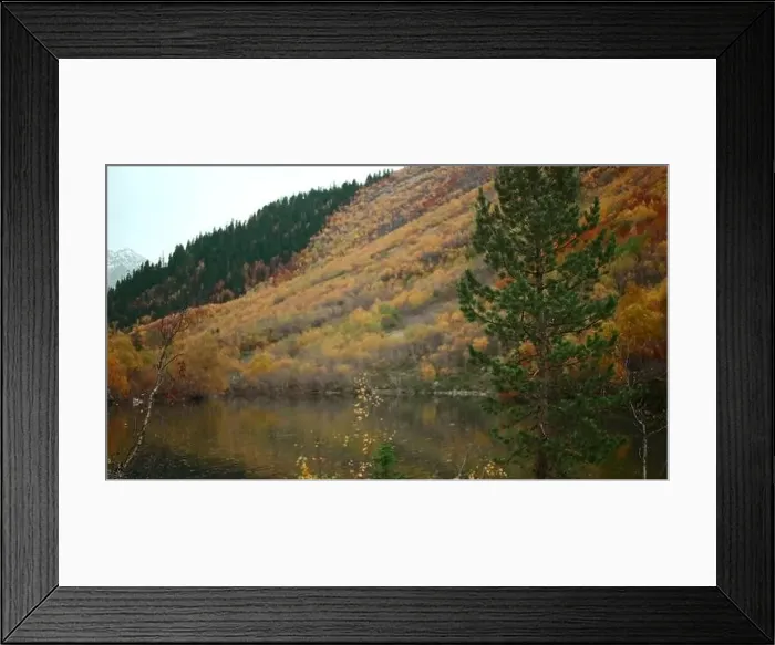 Framed Print : Beautiful lake with colorful autumn mountain slopes Framed Print : Beautiful lake with colorful autumn mountain slopes