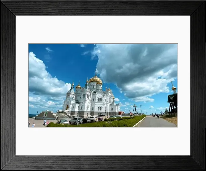 Framed Print : Orthodox church of white stone on a green hillock