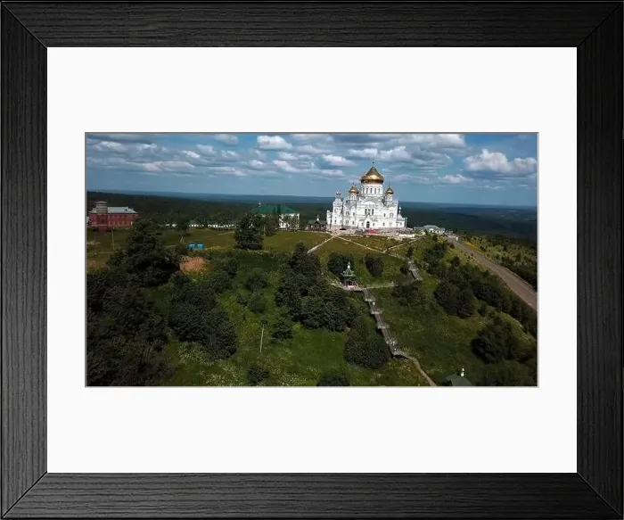 Framed Print : Orthodox church of white stone on a green hillock
