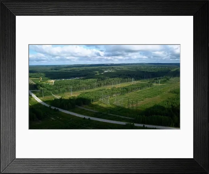 Framed Print : Bird's-eye view. Clip.Green forest around the river with plants around and pipes and white clouds around Framed Print : Bird's-eye view. Clip.Green forest around the river with plants around and pipes and white clouds around