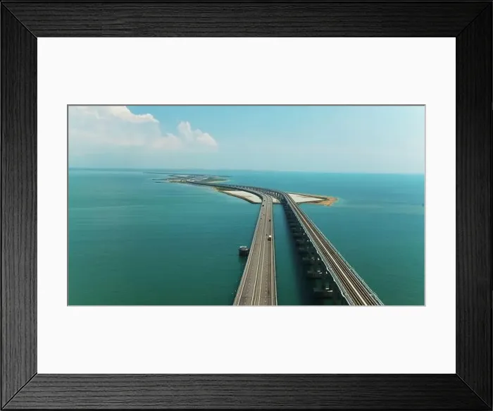 Framed Print : Top view of beautiful bridge over blue sea Framed Print : Top view of beautiful bridge over blue sea