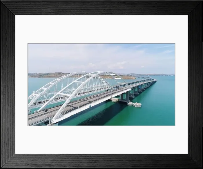 Framed Print : Top view of beautiful bridge over blue sea Framed Print : Top view of beautiful bridge over blue sea