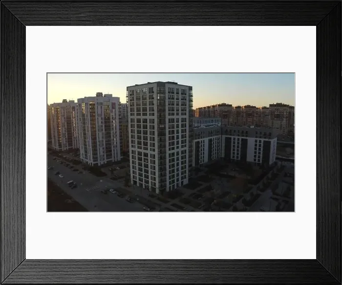 Framed Print : Top view of modern residential complex with sunlight Framed Print : Top view of modern residential complex with sunlight