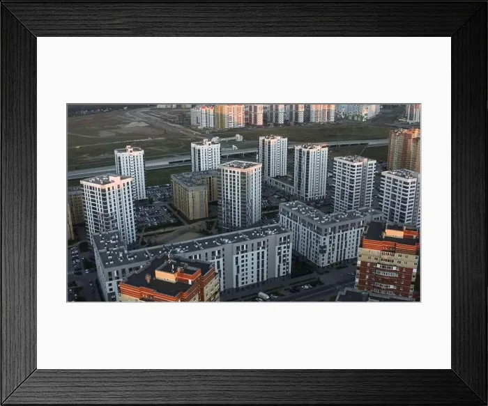 Framed Print : Top view of modern residential complex with sunlight Framed Print : Top view of modern residential complex with sunlight