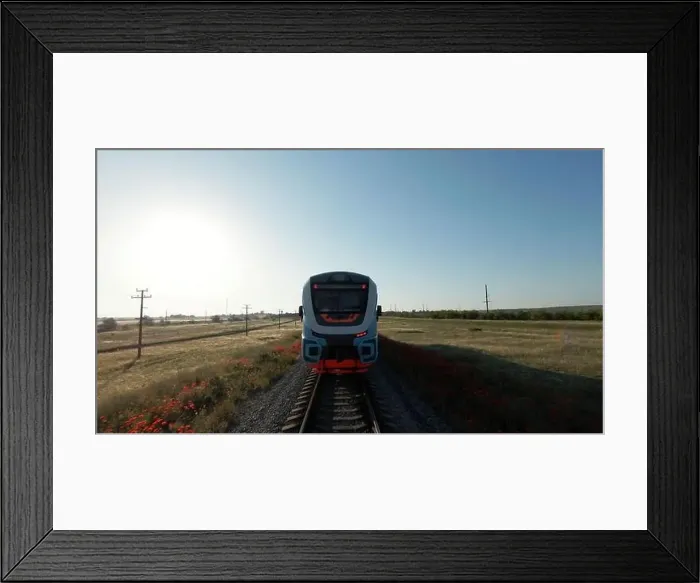 Framed Print : Summer landscape with high-speed train Framed Print : Summer landscape with high-speed train
