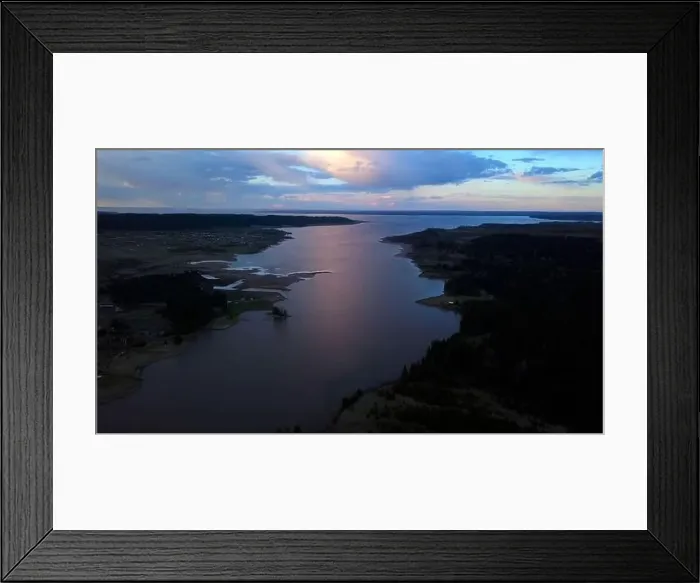 Framed Print : Aerial view of a swampy terrain on a sunset sky background. Clip. Bending river and fields Framed Print : Aerial view of a swampy terrain on a sunset sky background. Clip. Bending river and fields