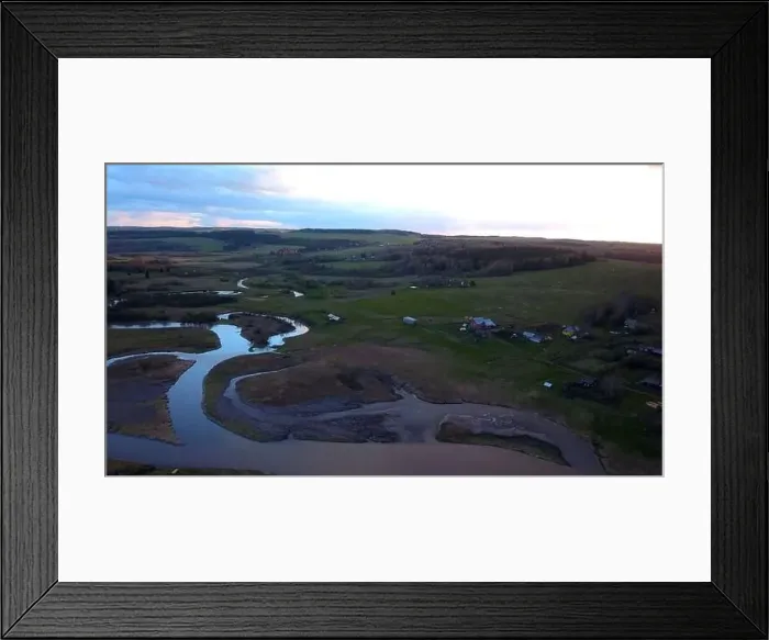 Framed Print : Aerial view of summer fields and curving narrow rivers Framed Print : Aerial view of summer fields and curving narrow rivers