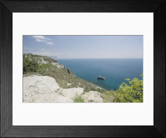 Framed Print : View from the cliff on a blue sea and beautiful sky. Action. Beauty of nature, summer travelling and tourism concept Framed Print : View from the cliff on a blue sea and beautiful sky. Action. Beauty of nature, summer travelling and tourism concept