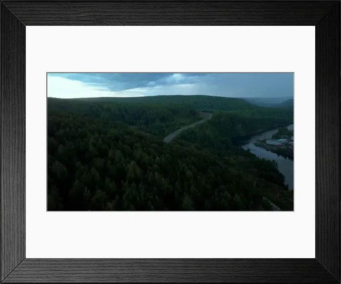 Framed Print : Aerial view of river and forest at summer day
