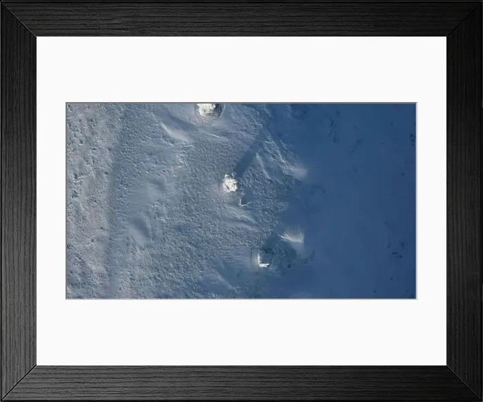 Framed Print : Aerial top view over snow covered stone blocks and white valley. Clip. Manpupuner in winter, endless white desert Framed Print : Aerial top view over snow covered stone blocks and white valley. Clip. Manpupuner in winter, endless white desert