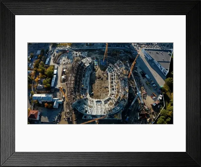 Framed Print : Process of building a stadium, aerial top view Framed Print : Process of building a stadium, aerial top view