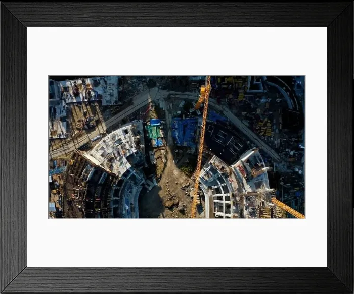 Framed Print : Process of building a stadium, aerial top view Framed Print : Process of building a stadium, aerial top view