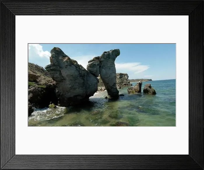 Framed Print : Aerial view of unusual rock formations on the paradise sea shore Framed Print : Aerial view of unusual rock formations on the paradise sea shore
