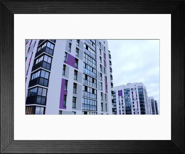Framed Print : Aerial view of the cityscape with residential complex. Stock footage. New city district with many high rise buildings Framed Print : Aerial view of the cityscape with residential complex. Stock footage. New city district with many high rise buildings
